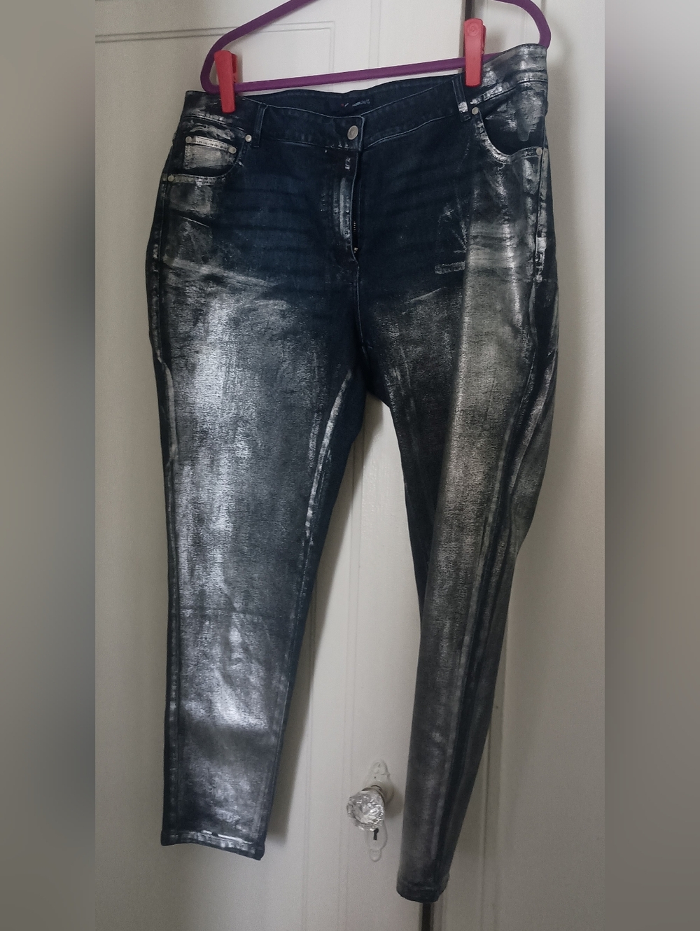 Women’s Metallic Blue Skinny Jeans